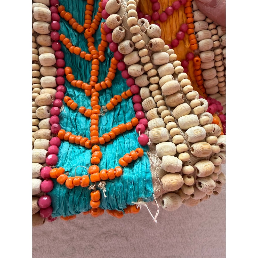 Viral Made in India Handcrafted Artisan Beaded Clutch/Purse Gold Tone Chain - Picture 10 of 16